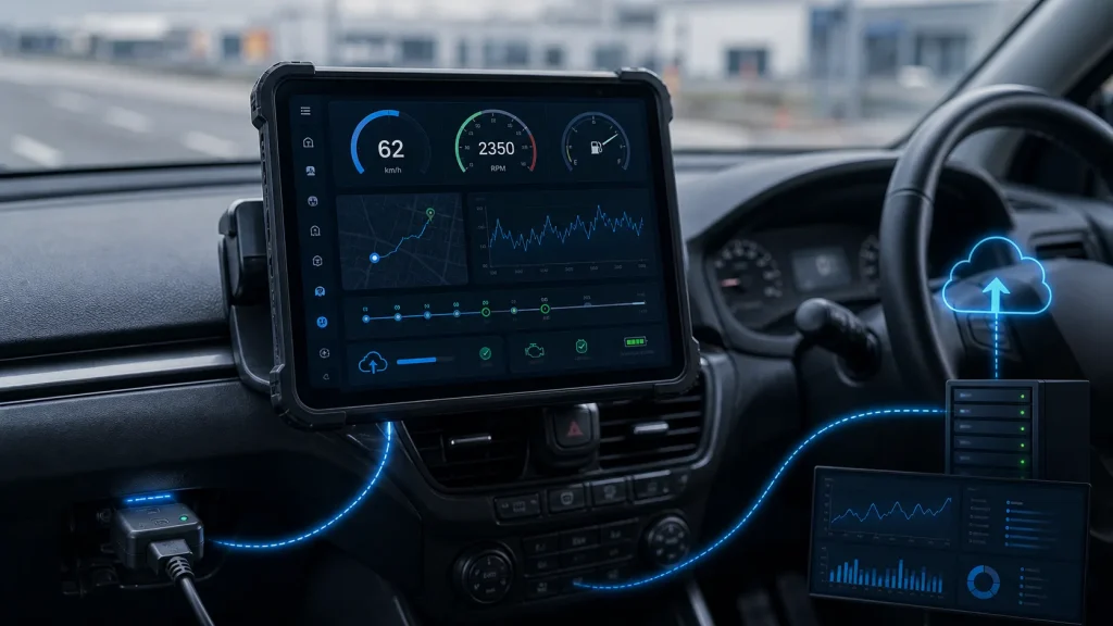 OBD-IIから車両データを取得する車載タブレット